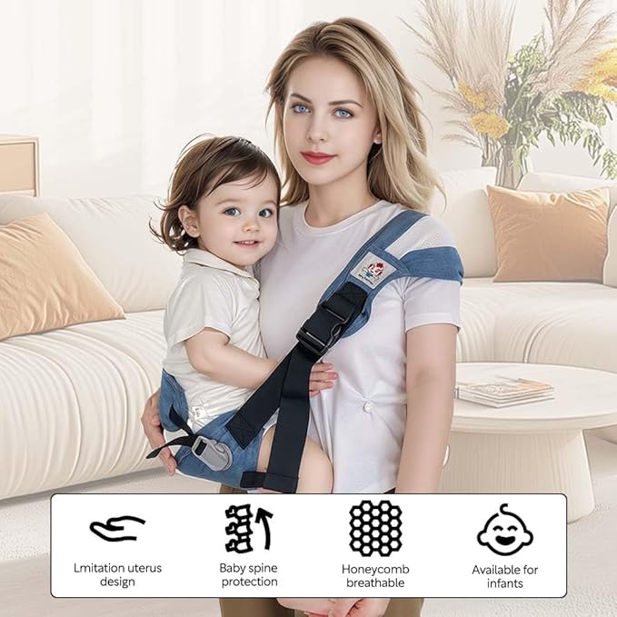 Baby Sling Carrier with Hip Seat - Breathable & Adjustable, Anti-Slip Design for Infants 0-36 Months, ASTM Certified, Ergonomic Hands-Free Carrier Carrying 8-35lbs (Blue)