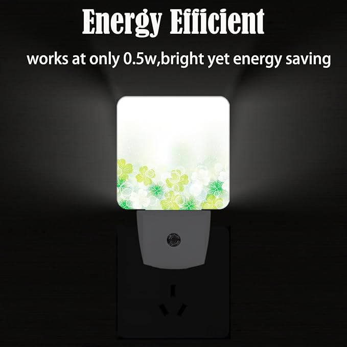 St Patrick's Day Floral Nature Leaf Night Light,Plug-in Night Lights with Dusk-to-Dawn Sensor for Stairway,Hallway,Bedroom Sleep Friendly Ideal for Women/Girls/Boys Gift,0.5w