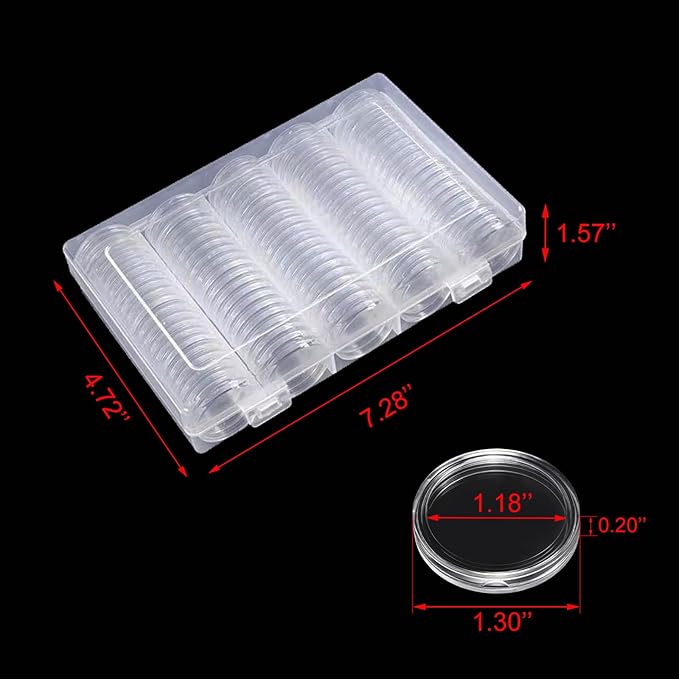 100 Pieces 30mm Coin Capsules Coin Holders for Collectors, with Foam Gasket and Plastic Storage Organizer Box, 5 Sizes (17/20/25/27/30mm) Coin Case for Coin Collection Supplies