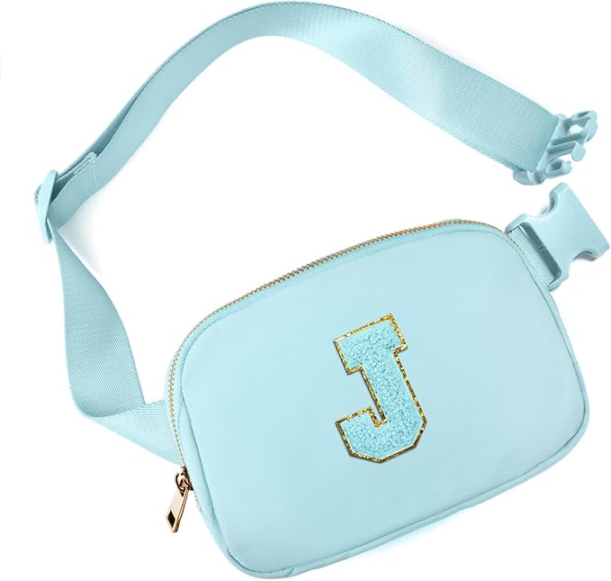Gitus Gifts for 8 9 10 11 12 Year Old Girls Belt Bag Fanny Pack Crossbody Bags with Initial Letter Patch Cute Stuff Birthday Gifts for Teen Girls Women Personalized Trend Stuff (Icing Blue-J)