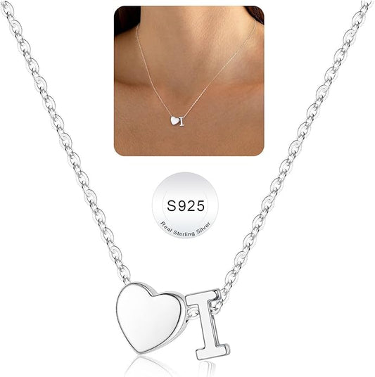 Turandoss S925 Sterling Silver Heart Initial Necklaces for Girls Teen Girls, Dainty S925 Sterling Silver Tiny Heart Initial Necklace Letter Necklaces Trendy Jewelry Gifts for Girls Teen Girls