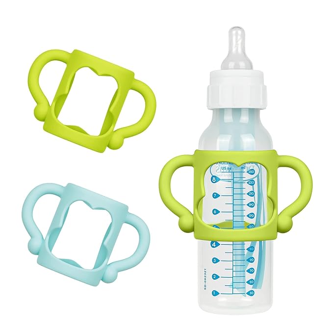 Silicone Baby Bottle Handles, 2PCS Bottle Handles for Dr Brown Narrow Bottles, Easy Grip Handles to Hold Baby Bottle, Easy Carry Handle Lightweight Bottle Handle(Green/Blue)