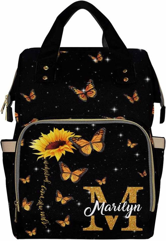 D-Story Custom Name Backpack For Mom Customized Diaper Bag Princess Mommy Bag Personalized Back Pack Baby Backpack For Outdoor Shopping Mommy Bag, Rainbow Butterflies