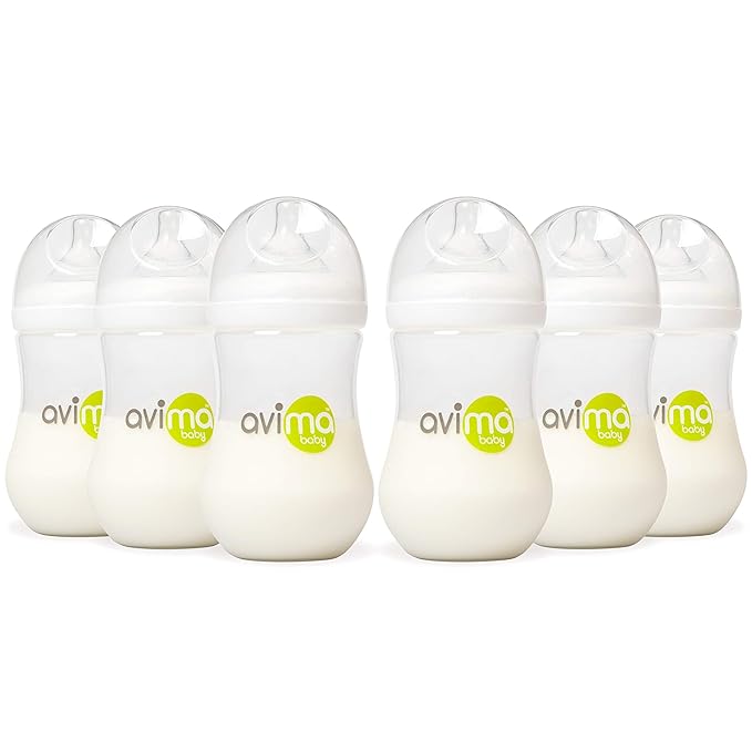 Avima Baby 9 oz Anti Colic Baby Bottles for Breastfed Babies - Medium Flow Nipples, Wide Neck Bottles, BPA Free - 3-6 Months, Stage 2 (Set of 6)