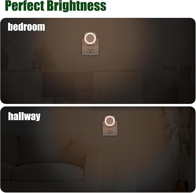 Warm White Night Lights Plug in to Wall,4 Packs Dimmable Night Light with Auto Dusk to Dawn Sensor,Soft Glow Night Light for Bathroom, Bedroom,Hallway, Stairs, Kitchen,Warm White