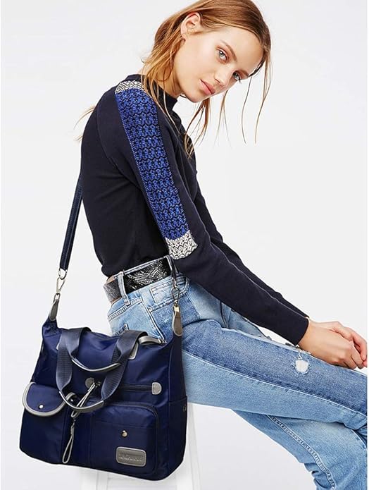 MINTEGRA Nylon Tote Bag for Women Multi Pocket Shoulder Bag Waterproof Diaper Crossbody Bag