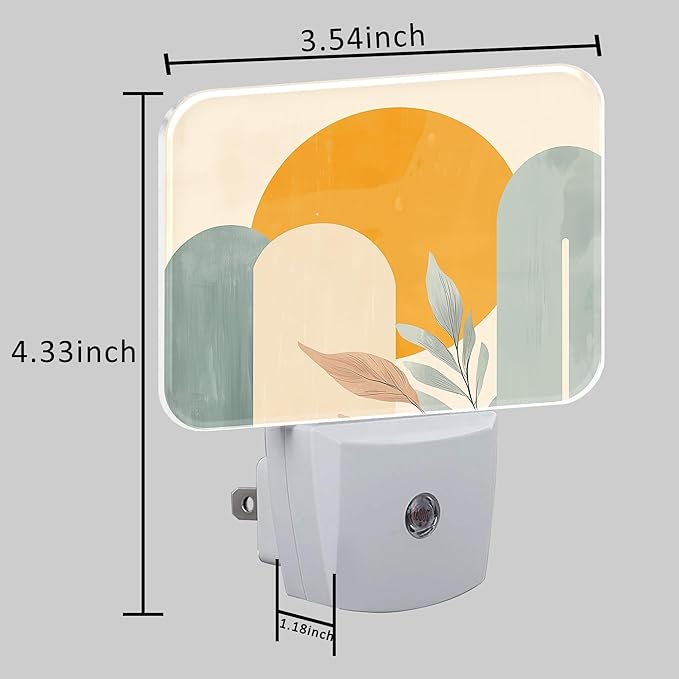 Boho Sun and Leaves Night Light Plug into Wall, Bohemian Abstract Art Night Light with Dusk to Dawn Sensor for Kid Girls Boys Women Men Room, Hallway, Kitchen, Bathroom, Stairs Decor