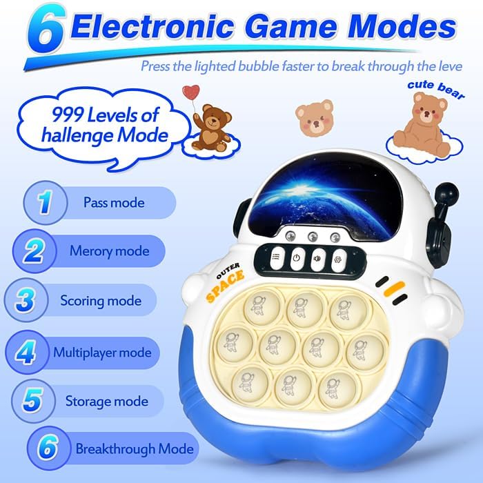 Quick Push Game Fidget Toys for Kids, Quick Push Pop Game 6 Modes Games, Fast Push Bubble Game, Pop Game Fidget Sensory Toys, Christmas Birthday Gifts for 3-12 Year Old Girls Boys