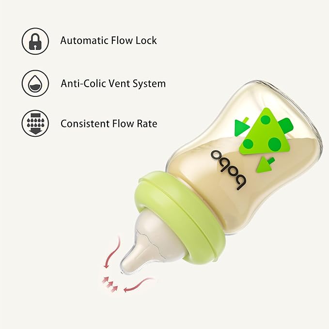 YOHKOH PPSU Baby Bottle Wide Neck, Newborn Anti-Colic Baby Bottle with Natural Response Nipple, Streamlined Body, Easy to Clean (5.4oz (Pack of 4), Green)