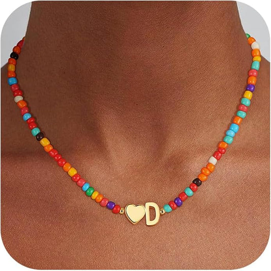 Colorful Initial Necklaces for Girls Women - Beaded Initial Necklace Teen Girl Gifts Trendy Stuff Dainty Bohemian Letter Necklace Personalized Gifts for Girls Women Jewelry