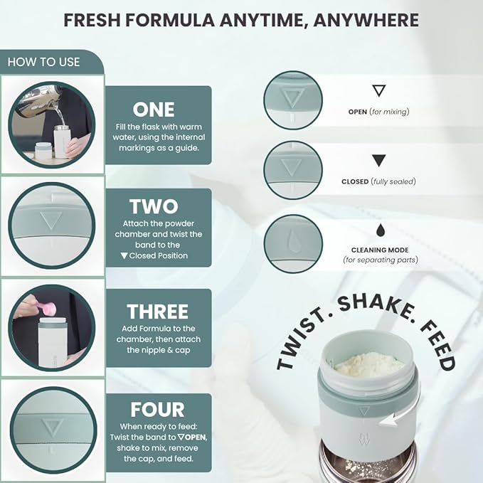 MILK & WATER All in One Baby Bottle & Baby Formula Dispenser On The Go, 5oz - Keeps Water Warm & Formula Fresh - Baby Formula Mixing Bottle with Anti Colic Nipple - Leak-Proof - 3+ Months (Green)