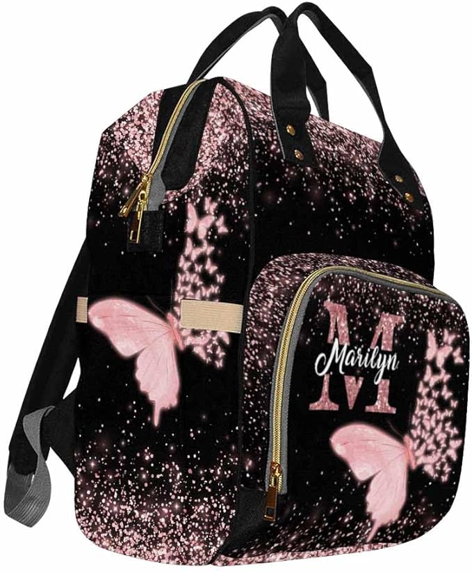 Custom Baby Bag For Mothers Day Gift Shoulders Bag Nappy Daypack Baby Bags Fors Customized Personalized Name Bag Nappy Backpack Waterproof Mommy Bag, Neon Butterfly