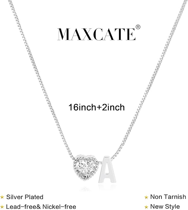 Christmas Gifts Gold/Silver Heart Initial Necklaces for Women Girls Teens Kids Non Tarnish 14k Gold Plated Letter Heart Zirconia Pendant Necklace Dainty Initial Name Necklace Jewelry for Women