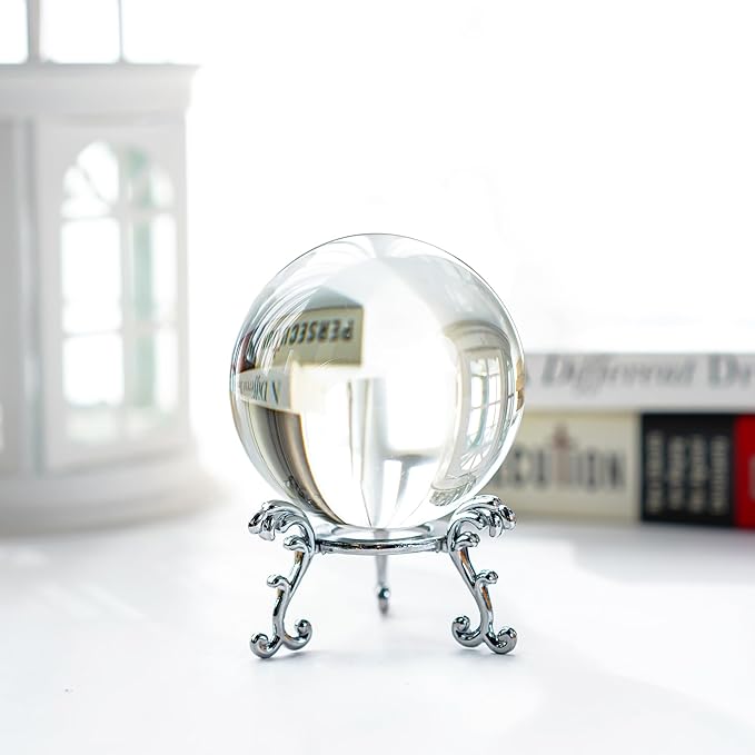 ZEERSHEE 60mm Sparkling Clear Crystal Ball with Stand Handcrafted Photography Prop for Magical Shots Elegant Home & Party Decor for Women