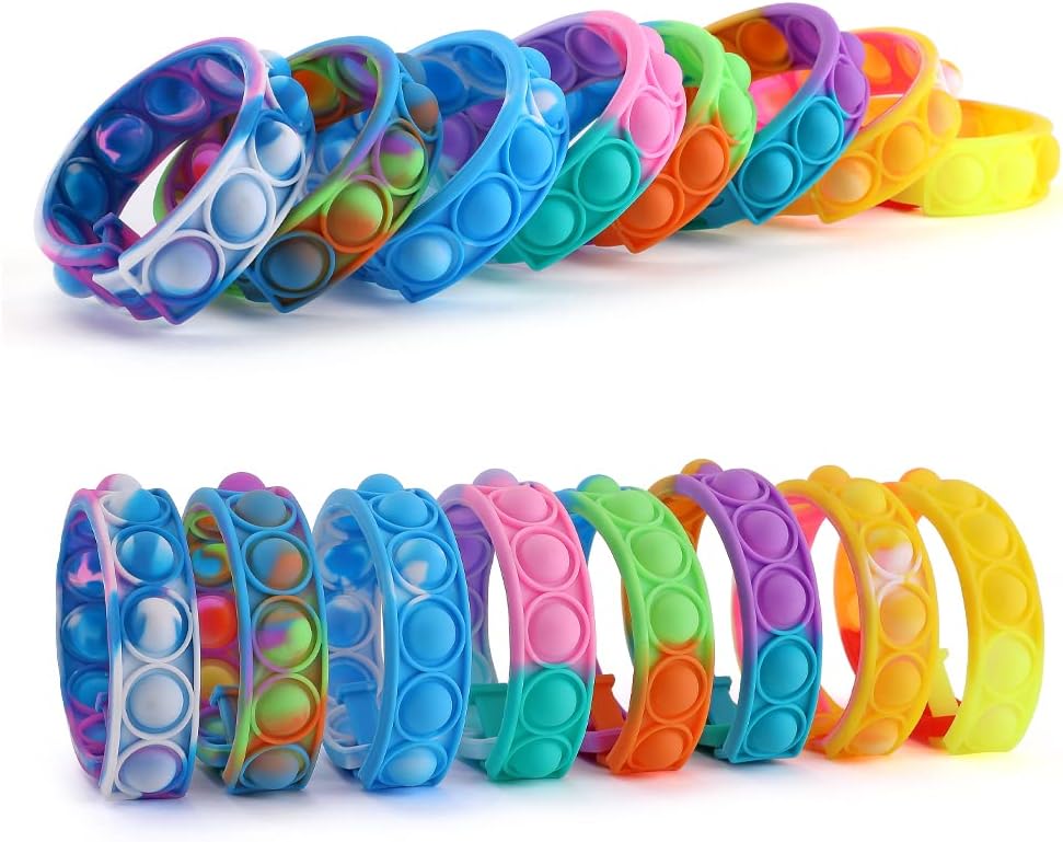 16PCS Pop Fidget Toy Fidget Bracelet, Durable and Adjustable, Multicolor Stress Relief Finger Press Bracelet Wristband for Kids and Adults ADHD ADD Autism Anxiety
