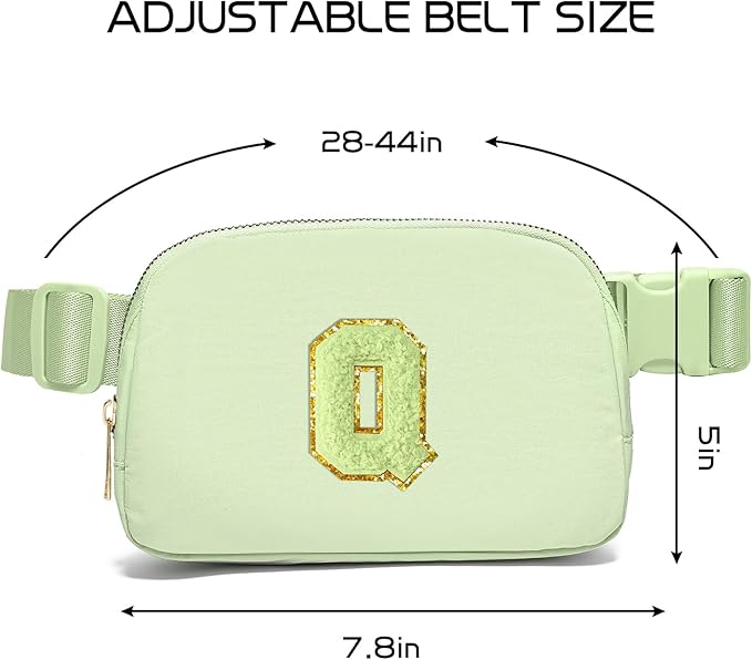 Gitus Gifts for 8 9 10 11 12 Year Old Girls Belt Bag Fanny Pack Crossbody Bags with Initial Letter Patch Cute Stuff Birthday Gifts for Teen Girls Women Personalized Trend Stuff (Light Green-Q)