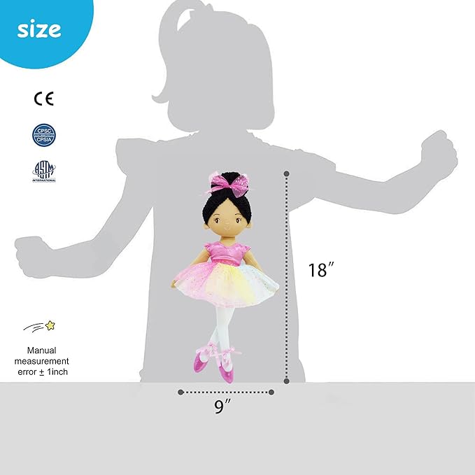 June Garden 16" Ballerina Princess Stella - Stuffed Plush Soft Doll - Pink Outfit - Gift for Toddlers and Little Girls