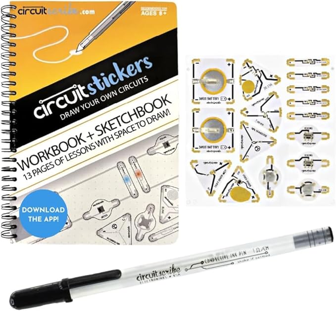Circuit Scribe Sticker Kit | Circuit Drawing Conductive Ink Pen & 11 Electronic Sticker Modules | Workbook with 27 Lessons | Learning & Education STEM Toy for Ages 8+