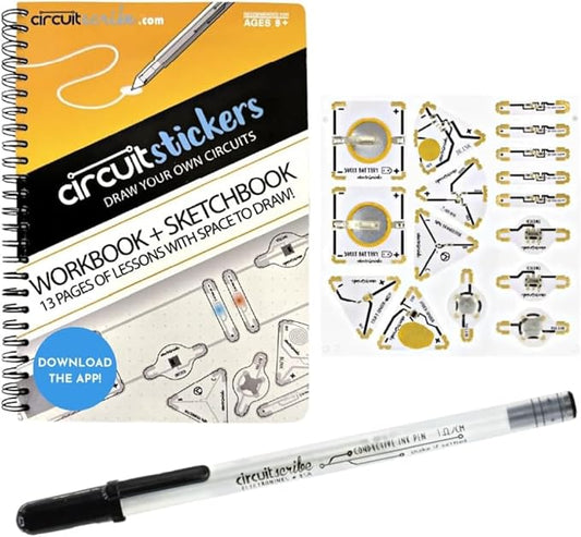 Circuit Scribe Sticker Kit | Circuit Drawing Conductive Ink Pen & 11 Electronic Sticker Modules | Workbook with 27 Lessons | Learning & Education STEM Toy for Ages 8+