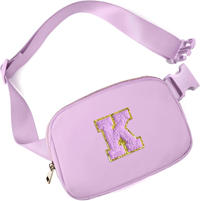Gitus Gifts for 8 9 10 11 12 Year Old Girls Belt Bag Fanny Pack Crossbody Bags with Initial Letter Patch Cute Stuff Birthday Gifts for Teen Girls Women Personalized Trend Stuff (Lavender-K)