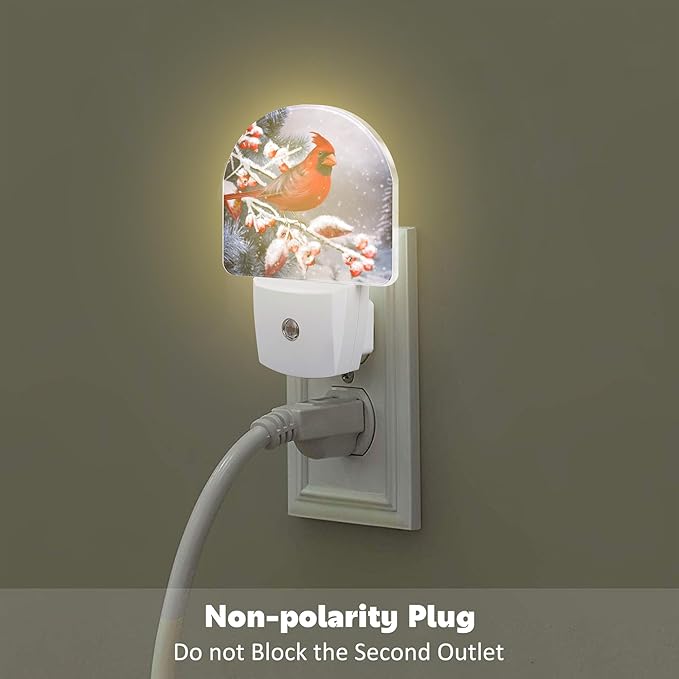 Winter Red Cardinal Bird Night Light for Kids,Christmas Pine Tree Snow Cardinal Night Light Plug in with Dusk to Dawn Sensor,0.5w Energy Saving Nightlight for Hallway Stairway Kitchen Bedroom