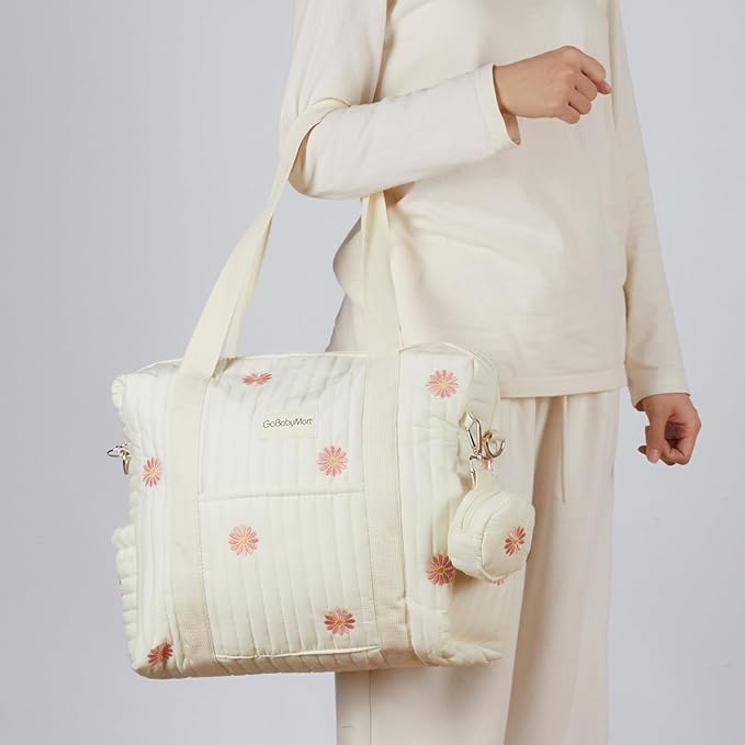 Large Diaper Bag Tote, Maternity Travel diaper tote, Multifunction baby bag, Baby Nappy Bags, Messenger bag (Medium - Flowers)