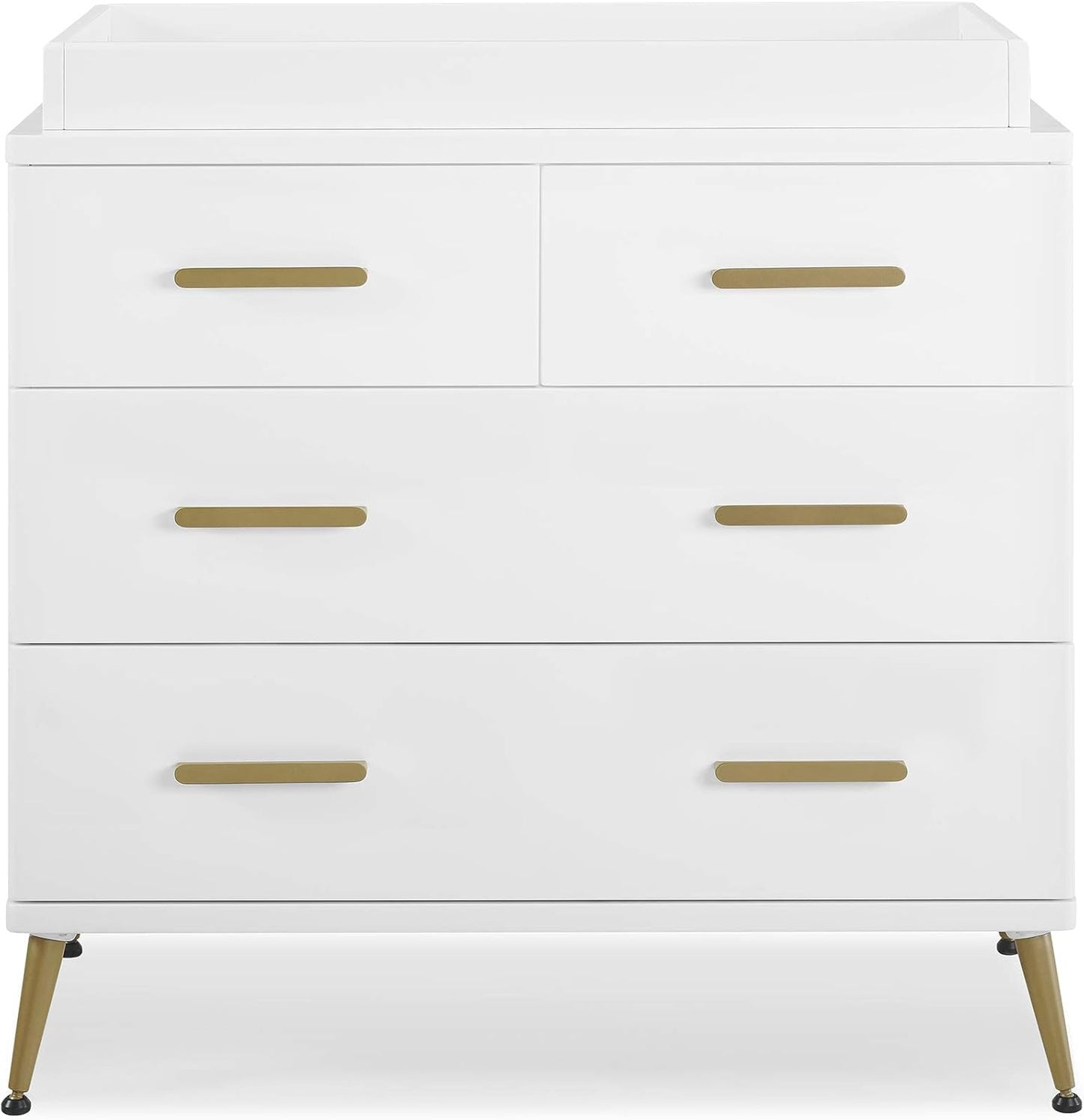 Delta Children Sloane Crib 7-Piece Baby Nursery Furniture Set–Includes: Convertible Crib, Dresser, Changing Top, Crib Mattress, Fitted Sheets, Toddler Guardrail & Changing Pad, White w/Melted Bronze