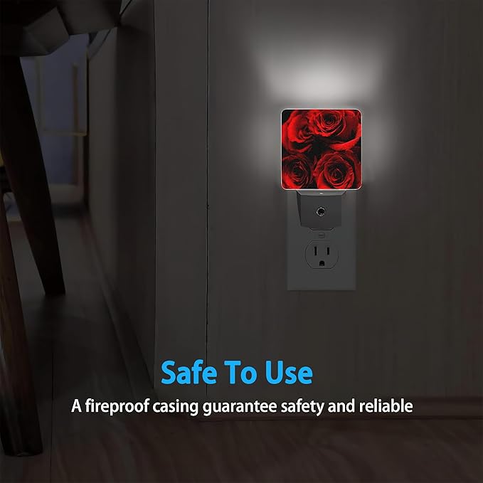 Rose Night Lights Plug into Wall Abstract Red Rose and Black Leaves Night Lights Dusk to Dawn Sensor Led Lamp for Women Men,Led Lights for Stairway/Hallway/Bedroom,0.5W