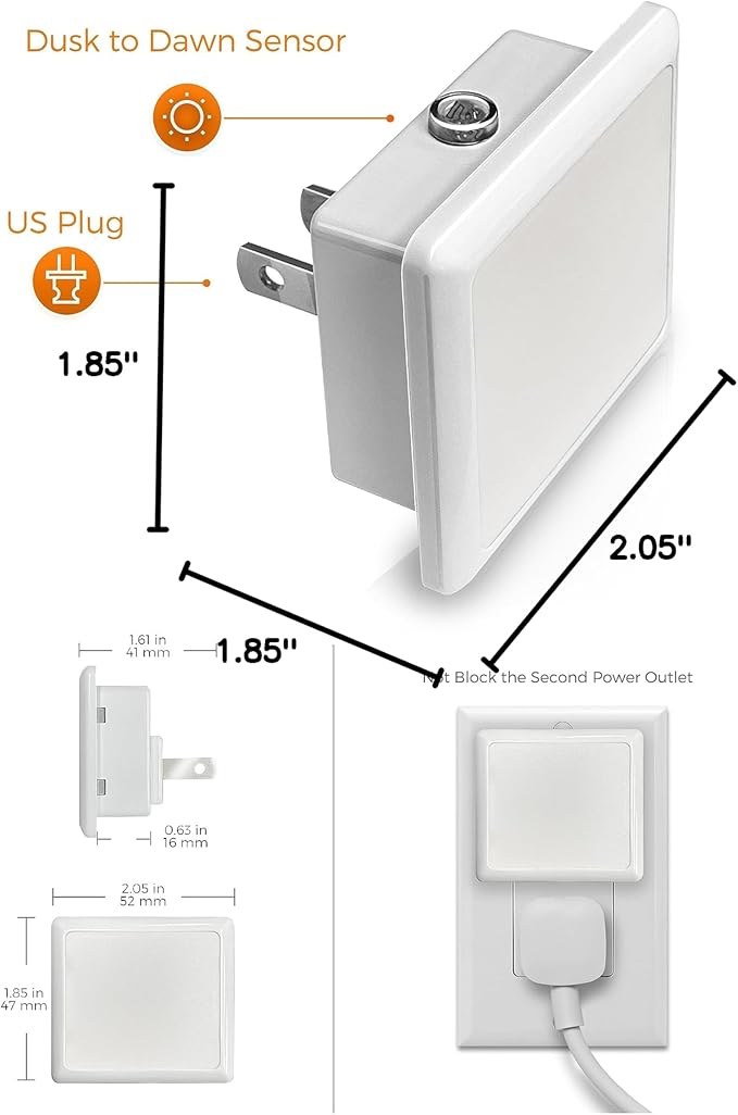 L LOHAS LED Night Lights Plug into Wall 2-Pack, 0.3W Plug in Night Light, Dusk to Dawn, 2000K Amber Light, Sleep Aid Nightlight Auto-On/Off, for Adults Kids Room, Bedroom, Bathroom, Hallway, Non-Dim