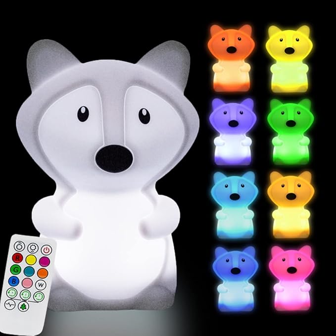 Large Fox Night Lights for Kids, Silicone Night-Light, Bedside lamp, 9 Colors Baby Sleep Light Children's Bed Bedroom Lamp for Toddlers/Boys/Girls/Adults/Bedroom/Outdoor/Camping/Gift - Large