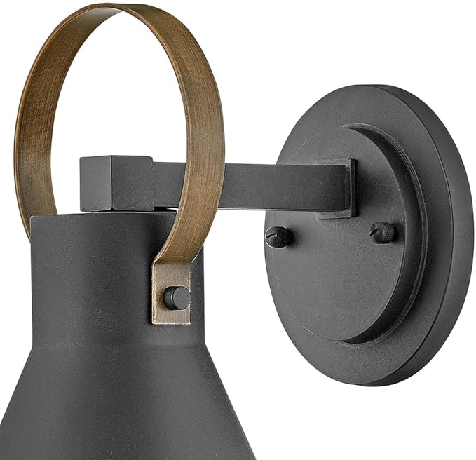 Hinkley Winnie Small Wall Mount Outdoor Lantern - Coastal Elements, Dark Sky, 1-Light, Tapered Design, Bulb Included, Composite Material - Museum Black with Brass Accents