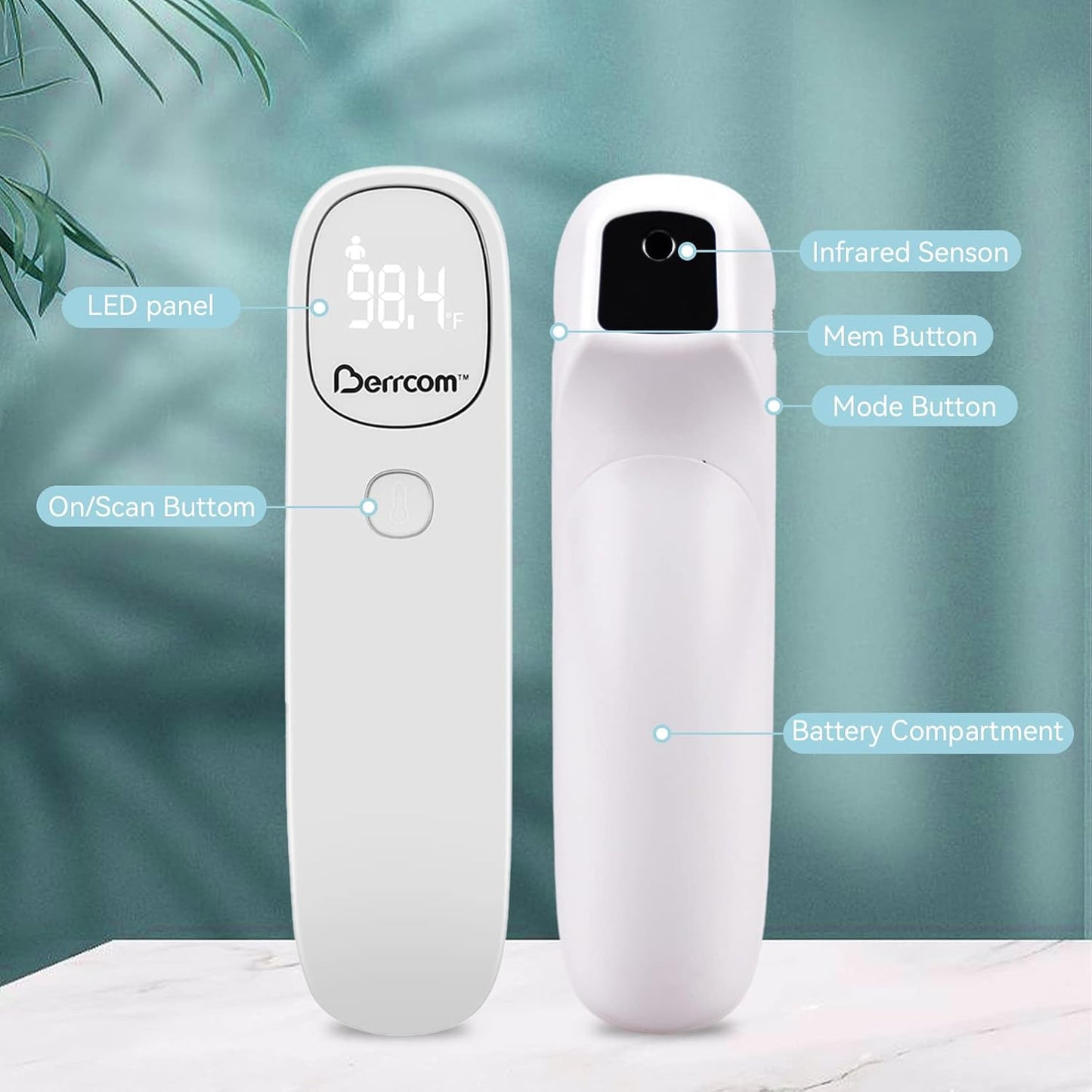 Berrcom Non Contact Infrared Thermometer Digital Forehead Thermometer for Adults and Kids Temperature Thermometer 3 in 1 with Fever Alert Touchless Baby Thermometer Large LED Display