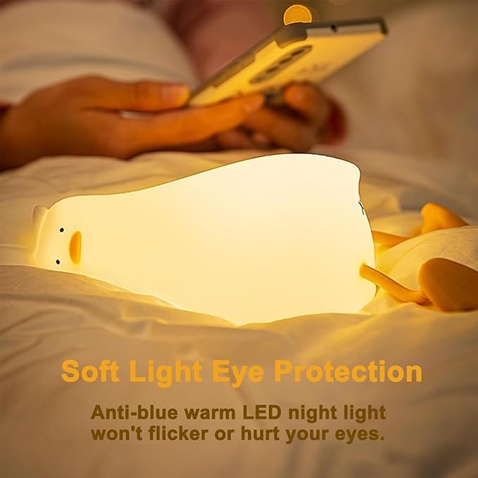 LED Lying Flat Duck Night Light, 3 Levels Dimmable Nursery Nightlight,Cute Lamps Silicone Squishy Light Up Duck, Rechargeable Bedside Touch Lamp for Breastfeeding Toddler Baby Kids Bedroom Office