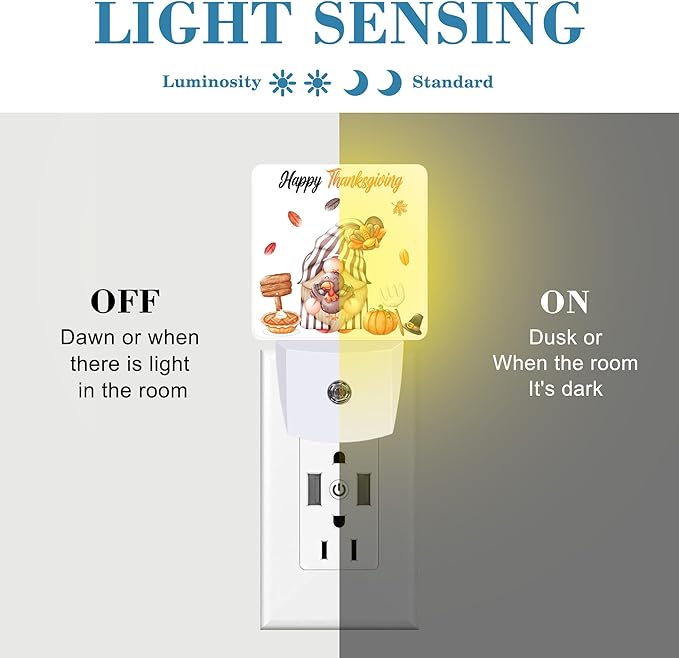 Thanksgiving Cute Gnome Turkey Pumpkin Night Light for Kids, LED Night Light Plug into Wall with Dusk to Dawn Sensor for Girls Boys Women Room Decor,Hallway,Kitchen,Bathroom,Nursery,Stairs