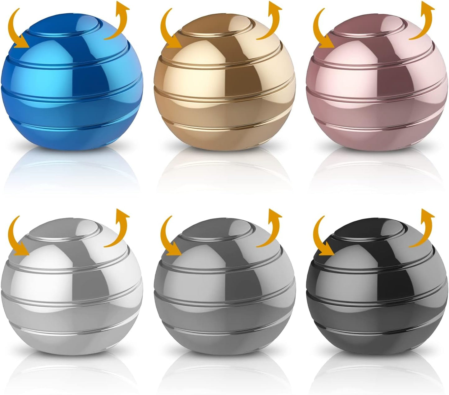 6 Pack Kinetic Spinning Desk Toy Bulk Basket Stocking Stuffers for Kids, Metal Fidget Spinner Ball, Optical Illusion Desktop Fidget Spinner Toys, Gifts for Women, Men, Kids and Adults