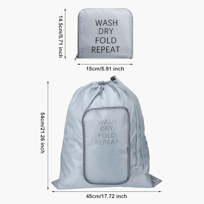 Boao 2 Pcs Travel Laundry Bag Washable Dirty Clothes Bag with Drawstring and Zipper for Suitcase, 22 x 18 Inch (Pink, Gray,Classic)