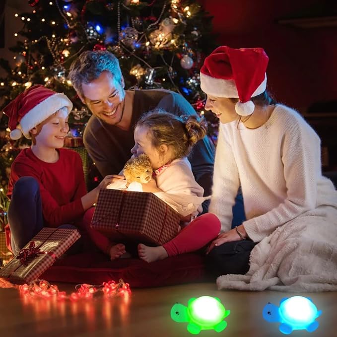 AFUNTA 4 PCS Cute Turtle Night Lights, 7 Color Changing 3D LED Lamp for Kids Room, Christmas Home Decor Gift