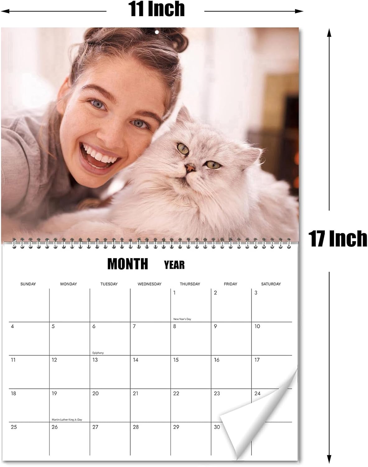Customized Photo Wall Calendar 2026 for Home Cats Dogs Family Personalization Calendar 11 x 17 Inch Covering January to December 2026,Quality Printed Photo Wall Calendar,Can Print 13 of Your Photos