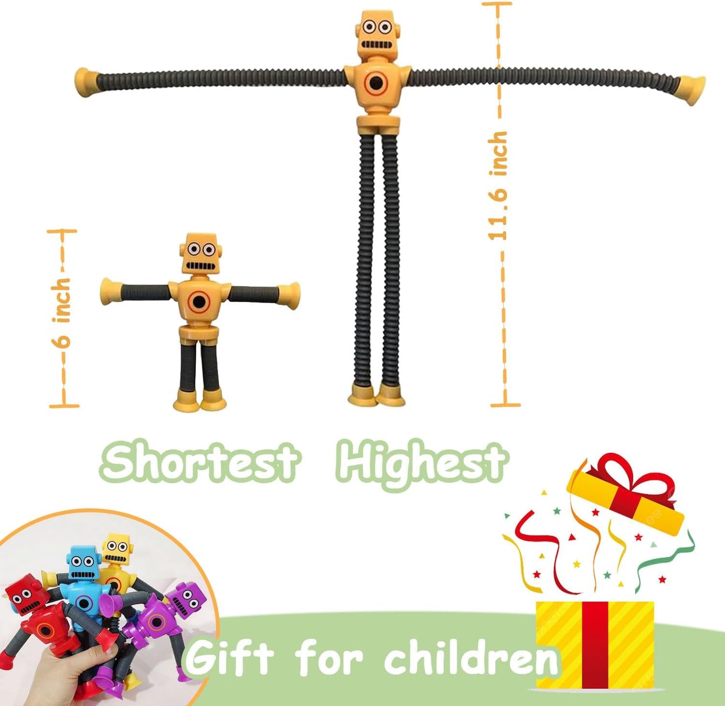 Pop Tubes Robot Toys Fidget Toy 8 Packs Telescopic Suction Cup Robotics Toys Autism Sensory Toys for Toddlers Boys Girls Party Favors (8 pcs)