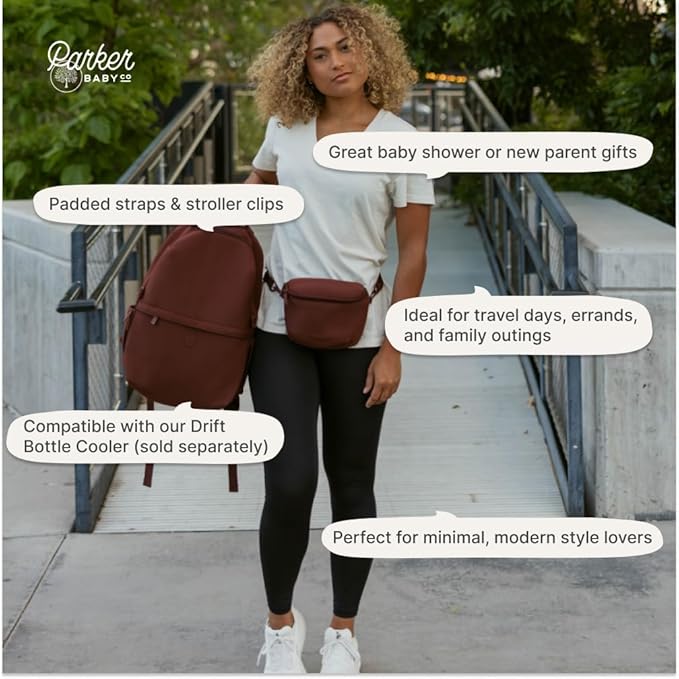 Parker Baby Drift Neoprene Backpack & Belt Bag | Roomy, Soft & Water Resistant | Travel Essentials w/Diaper Changing Pad | No-Bulk Design w/Adjustable Stroller Straps | Black