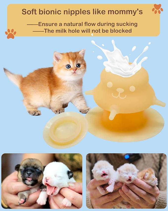 Puppy Bottles for Nursing Puppy Milk - 230ML Upgrade Puppy Feeder for Multiple Puppies, Kitten Bottle Feeding Kit,4 Nursing Nipples for Kittens,Puppies (Orange)