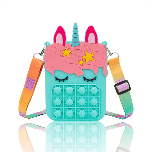 Civan Blue Big Purple Bag for Girls Unicorn Pop Purse for her, Pop Fidget Toy for Girls, Push Pop Bubble Fidget Sensory Toy, Stress Release Pop Coin Purse, Party Favors Unicorn Birthday Gifts