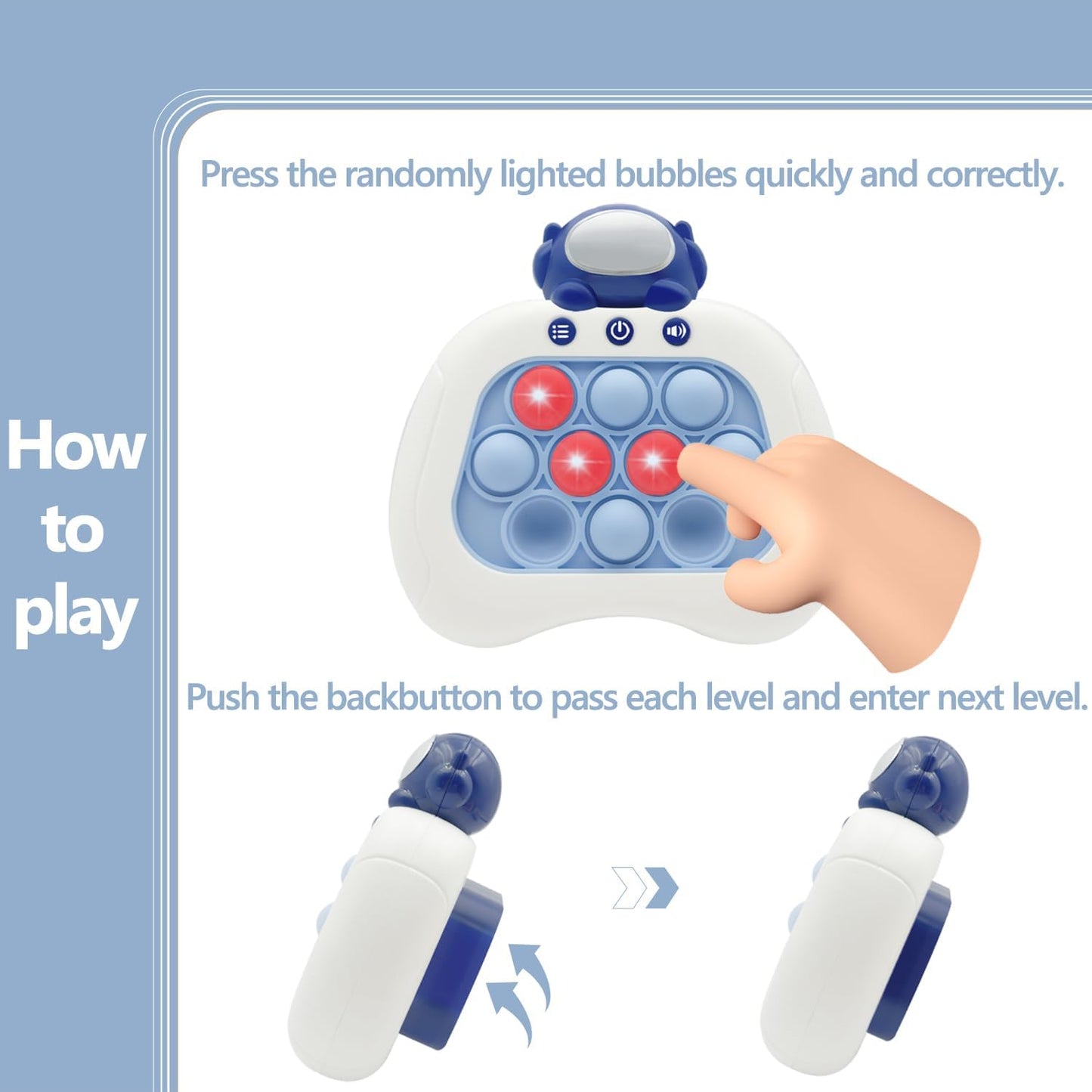 Quick Push Pop Game Fidget Toys Pro for Kids Adults, Handheld Puzzle Game Machine, Squeeze Poppet Sensory Fast Push Bubble Toy,Party Game,Birthday Gitfs Astronaut