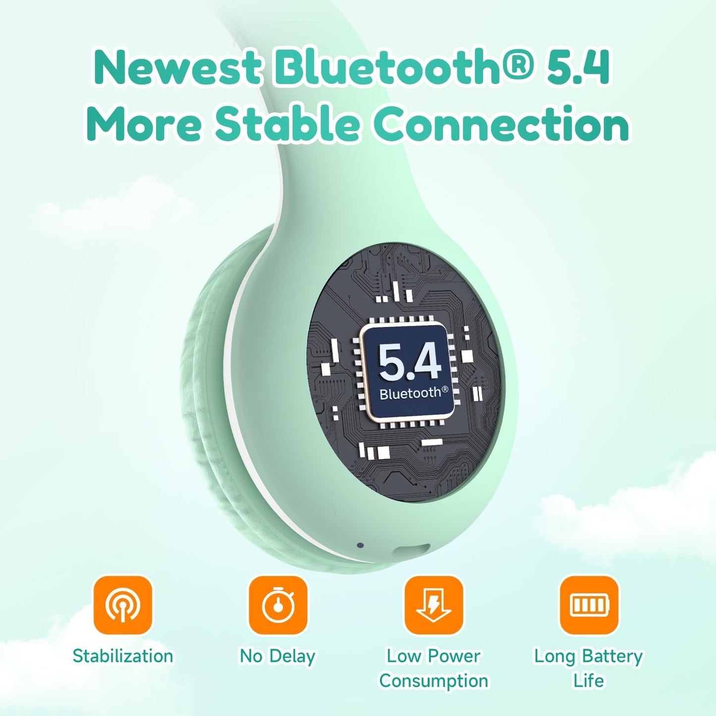 EarFun K2 Kids Bluetooth Headphones, Kids Headphones with Volume Limited, 40H Playtime, Built-in Mic, Stereo Sound, Foldable Over-Ear Headphone for School/Travel/iPad/Tablet, Green