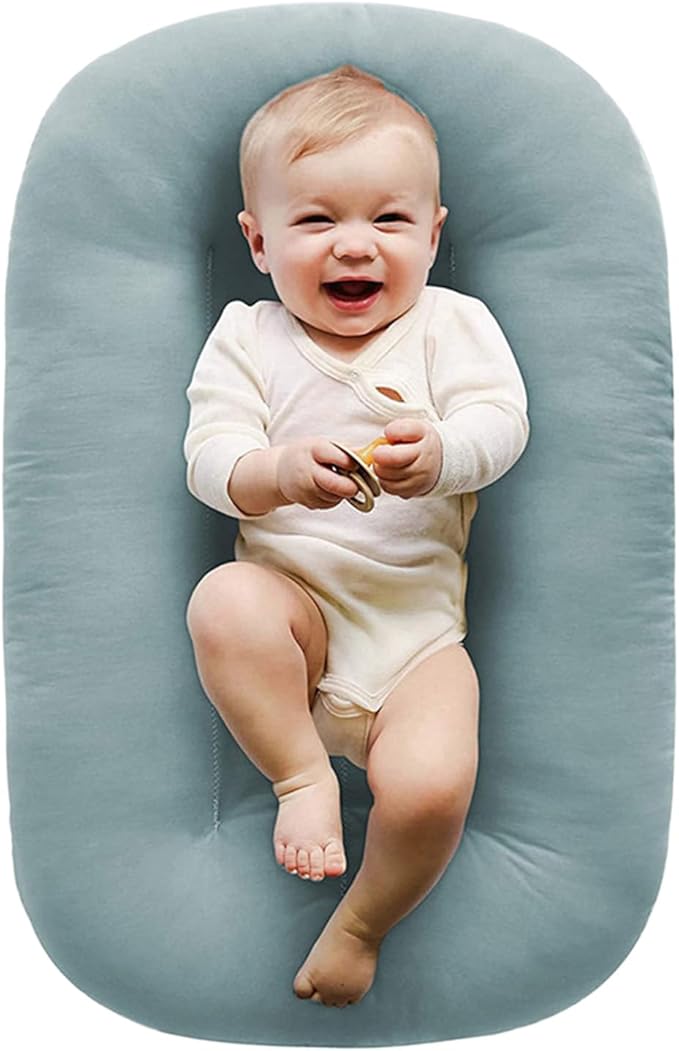 Baby Lounger, Baby Lounger for Newborn 0-12 Months, Portable Infant Lounger Soft Cotton Breathable for Home & Travel (Blue)