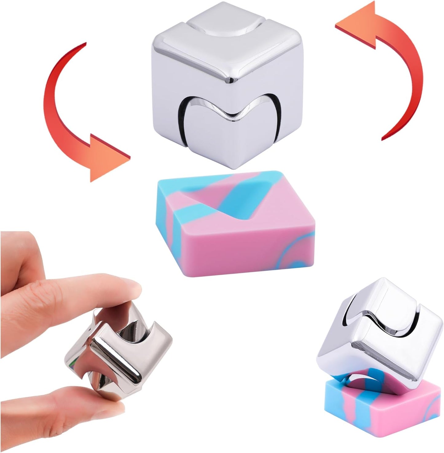 Desk Fidget Toys Spinner-Cube: Figetsss Cool Gadgets Metal Kinetic EDC-Toy with Silicone Base, ADHD Tools Cool Stuff Thing Office Toy Game Stress Relief Gift for Kid Children Teen Adult Christmas