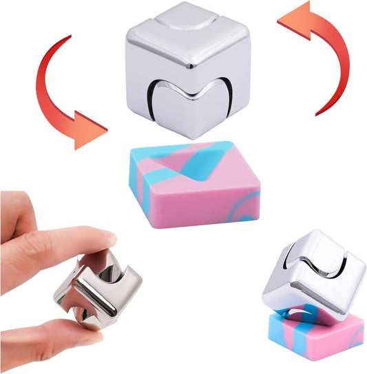Desk Fidget Toys Spinner-Cube: Figetsss Cool Gadgets Metal Kinetic EDC-Toy with Silicone Base, ADHD Tools Cool Stuff Thing Office Toy Game Stress Relief Gift for Kid Children Teen Adult Christmas