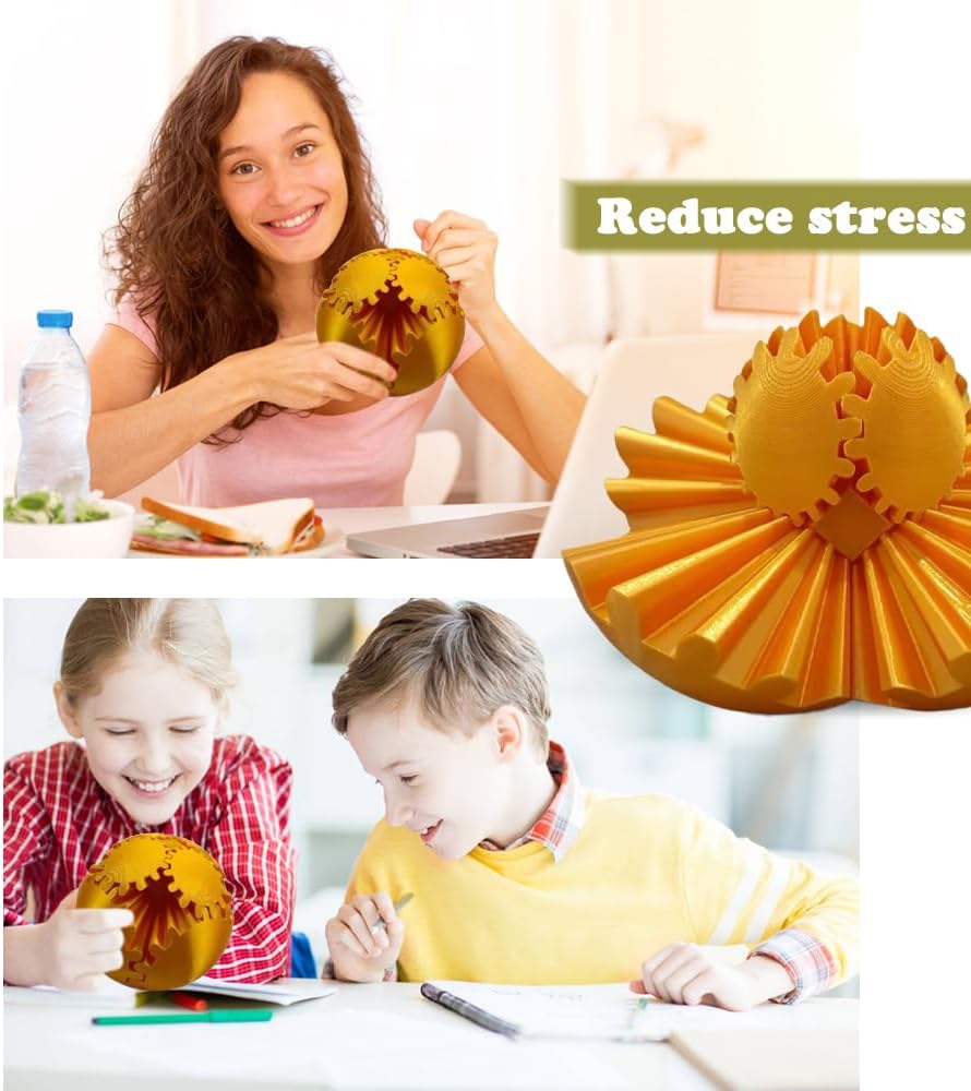 3D Printed Gear Ball, Gears phere Gear Ball Fidget Toy, Puzzle Balls, Fidget Ball, Cube Fidget Toy ,Gear Ball Toys for Classroom Prizes, Party Birthday, Anxiety Relaxing and Stress. (Golden)