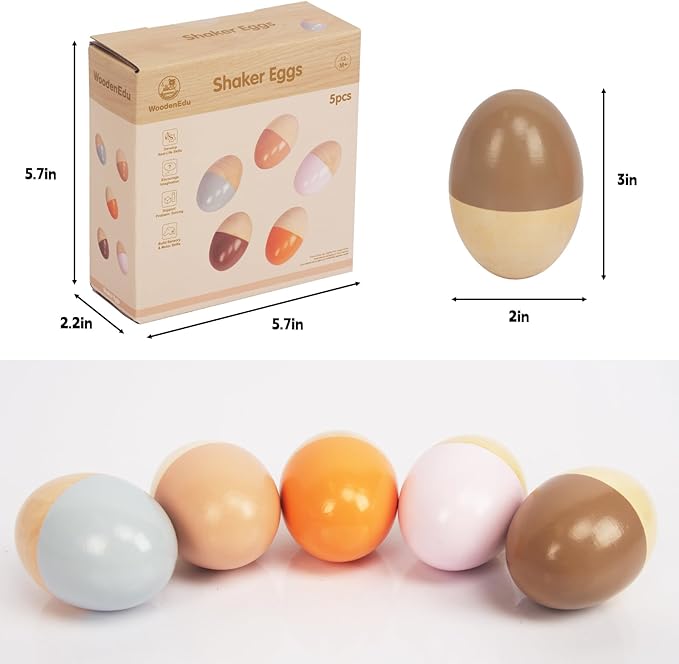 5 Pcs Wooden Baby Egg Shakers Hand Musical Maracas Percussion Instruments for Toddlers Kids