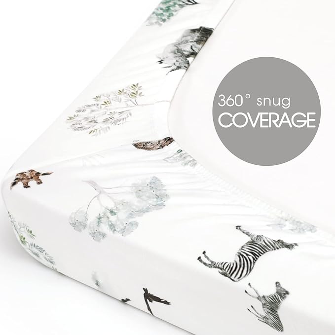 GRSSDER Ultra Soft Pack and Play Sheets, Stretchy Jersey Knit Pack n Play Sheets Fitted 2 Pack, Universal Fitted Portable/Mini Crib Mattresses Safe and Snug, Pretty African Savannah Animals